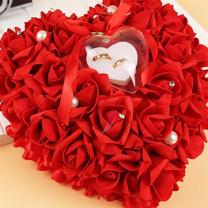 Couleur Rouge Boîte d'Anneaux de Mariage Élégant Porte-oreiller Anneau Cadeau Titulaire Décor Favorise en Forme de Coeur