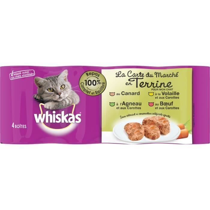 WHISKAS Patée d'agneau et de veau - Pour chat - 4 boîtes de 400 g (Lot de 3)