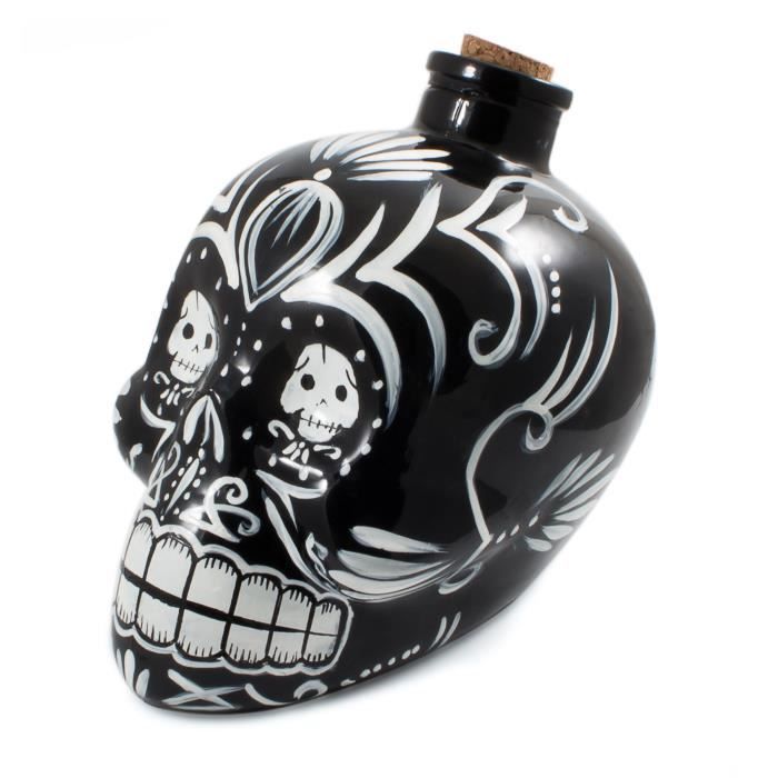 Day of the Dead Decanter Carafe Mexican Painted Candy Skull - Noir