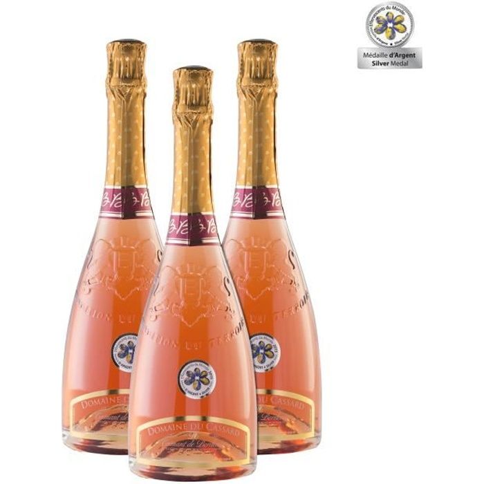 Lot de 3 bouteilles Crémant de Bordeaux Rosé Domaine du Cassard- Médaille d'argent au Concours de l’effervescent du Monde