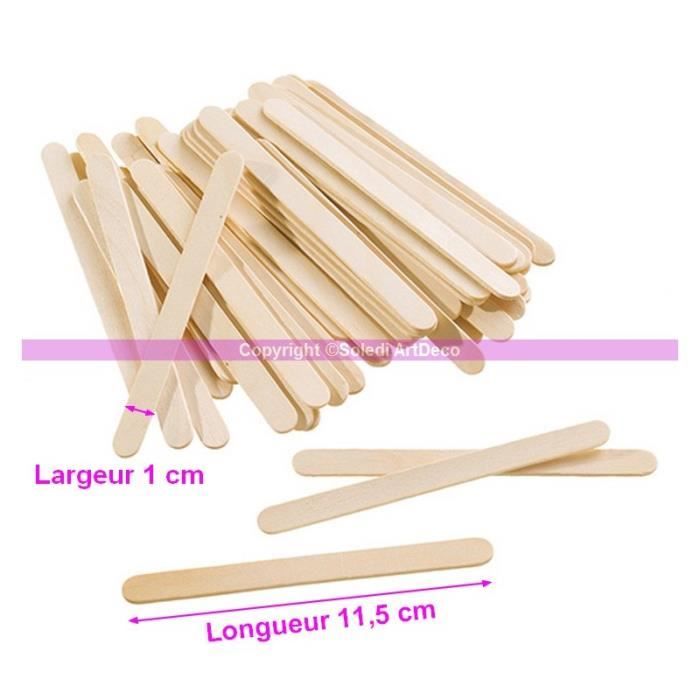Lot de 50 Bâtonnets en bois type batonnet à glace en bois brut non traité, 11,5cm x 1cm - Unique