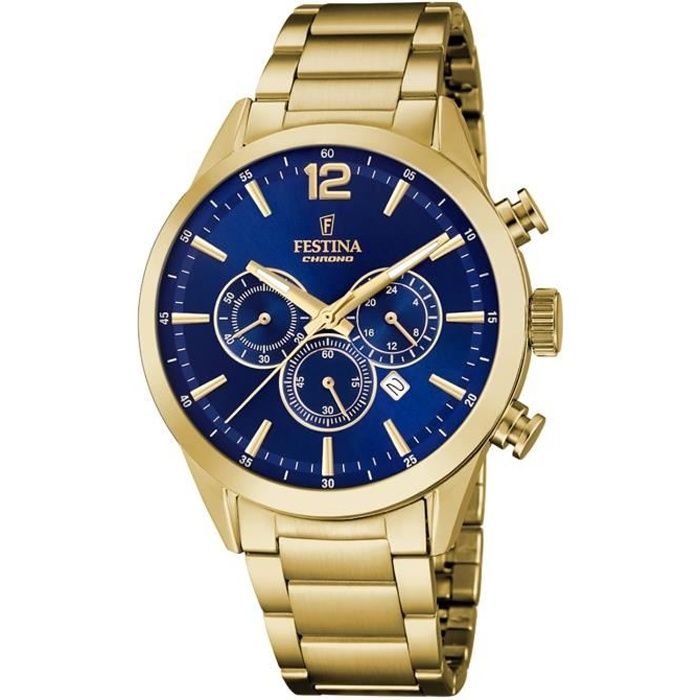 Bracelet acier homme - FESTINA - Montre Festina dorée fond bleu - Couleur de la matière:Jaune