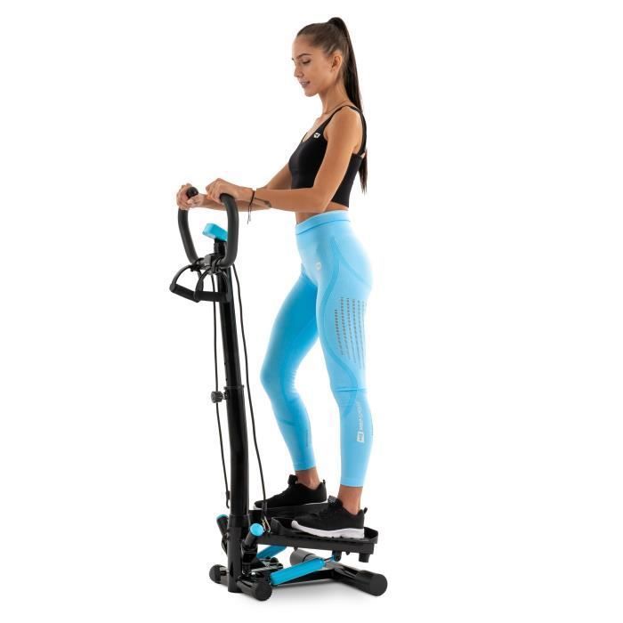 Stepper Rotatif HS-055S Noble – Guidon avec Cordes élastiques – Compteur électronique – Hauteur réglable – Max.100 kg. (Noir/Bleu)
