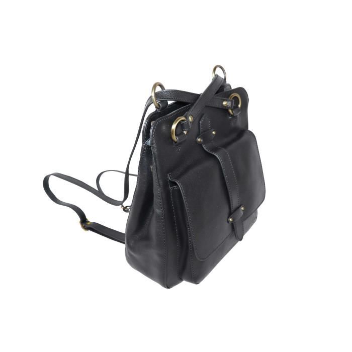 KATANA sac à main convertible / sac à dos femme en cuir réf 32605 noir (3 coul.disp.)