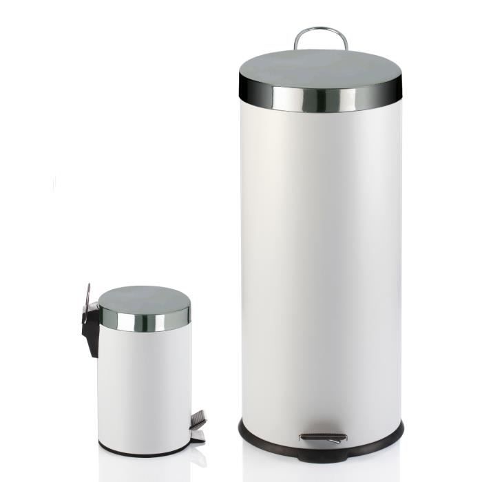 Lot de 2 poubelles blanches 30L+3L