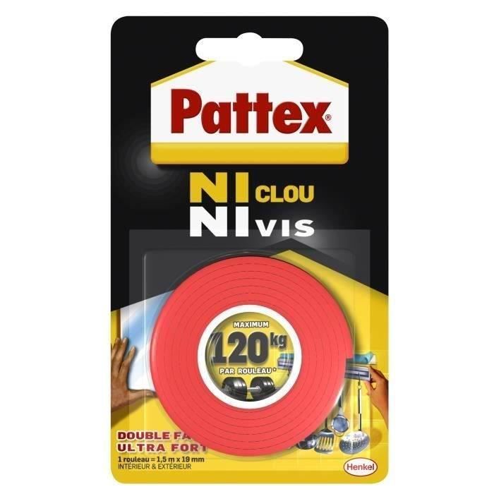 PATTEX Adhésifs Fixation NCNV 100KG 19mmx1.5m