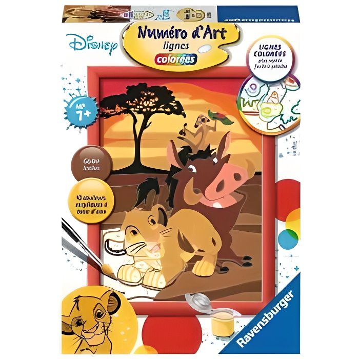 Peinture Numero d'art enfant : Le Roi Lion Simba et ses amis de la savane - 7 ans - Disney - Tableau 13x18cm