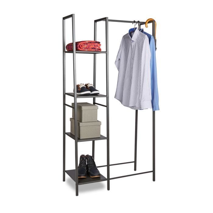 Relaxdays Portant à vêtements en métal avec 4 étages de rangement anthracite HxlxP: 162 x 85 x 40 cm, gris