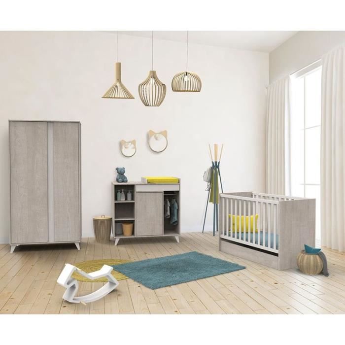 Chambre complete bebe Sauthon avec lit évolutif Little Big Bed Nova Gris Loft - 140 x 70 cm
