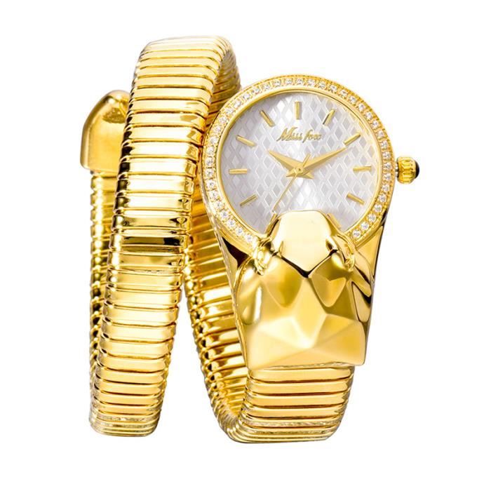 Montre femme de marque de luxe mode diamant serpent conception spéciale bracelet en acier inoxydable doré