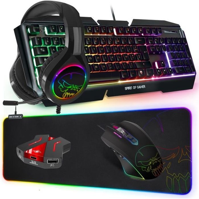 Pack pro gamer FULL RGB Clavier, souris, tapis et casque - Compatible PC / PS4 /Xbox one / Xbox series S | X