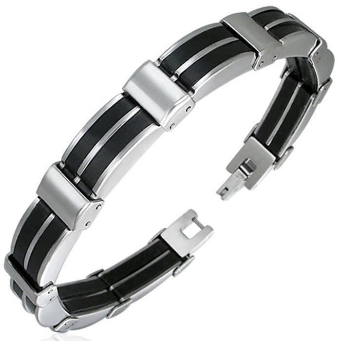 Bracelets Hommes-Bracelets Hommes en Acier inoxydable (Noir)