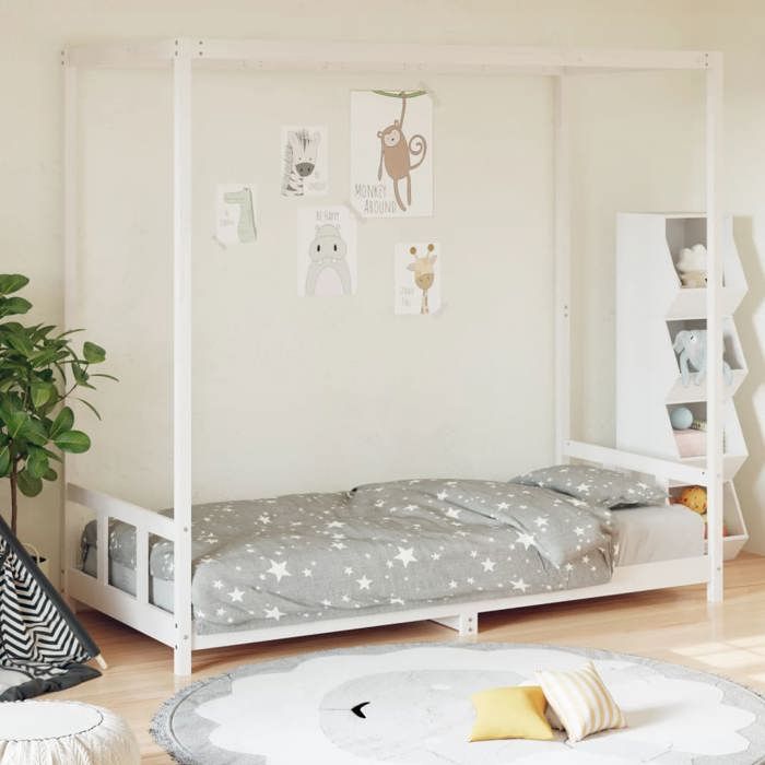 vidaXL Cadre de Lit pour Enfants Lit Simple avec Sommier à Lattes Meuble de Chambre à Coucher Scandinave Blanc 90x190 cm 834517