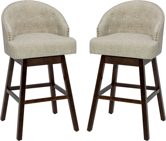 relax4life lot de 2 tabourets de bar avec dossier et repose-pieds, chaises de bar rotatives à 360°, hauteur d'assise 78 cm, beige