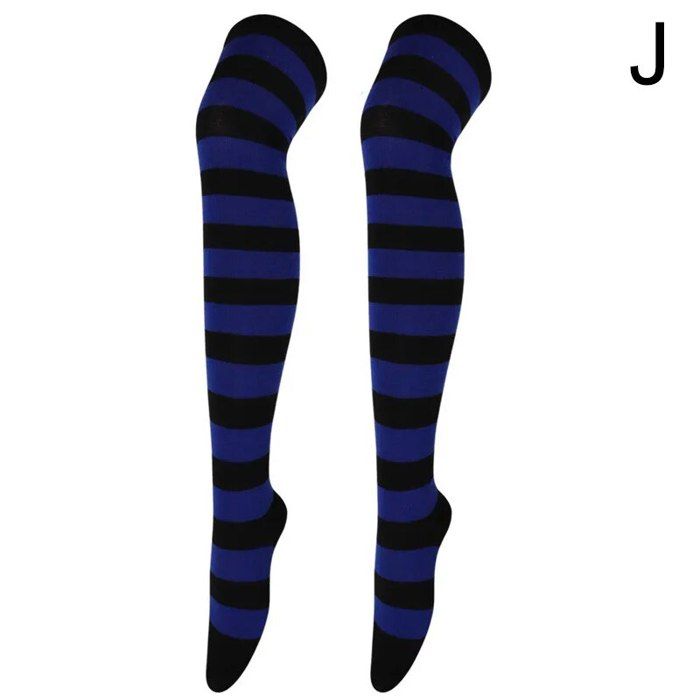 3 Paires De Chaussettes Hautes Femme - Rayées Noir, Gris, Rouge, Pour Cosplay Et Quotidien