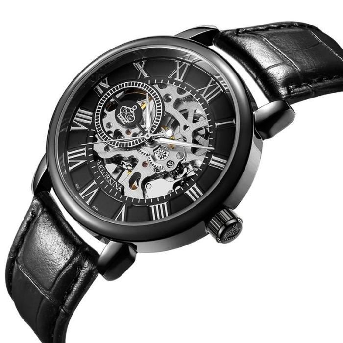 Montre De Poche Mécanique Angle Droit Avec Loupe – Chiffres Romains, Acier Noir, Pendentif Collier Élégant
