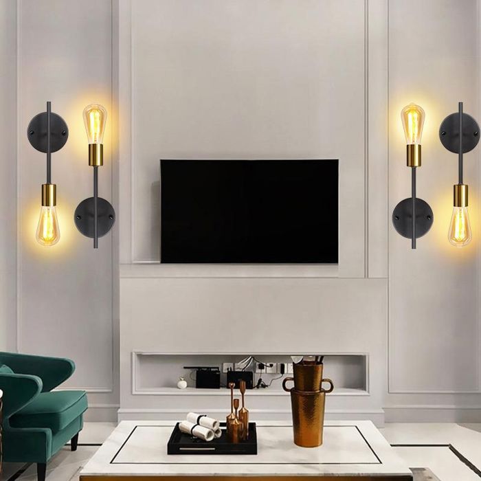 WOTTES 4 Pack Applique Murale Edison Rétro Lampe Murale Vintage Industrielle en Métal Noir et Cuivre Intérieur pour Couloir Bar
