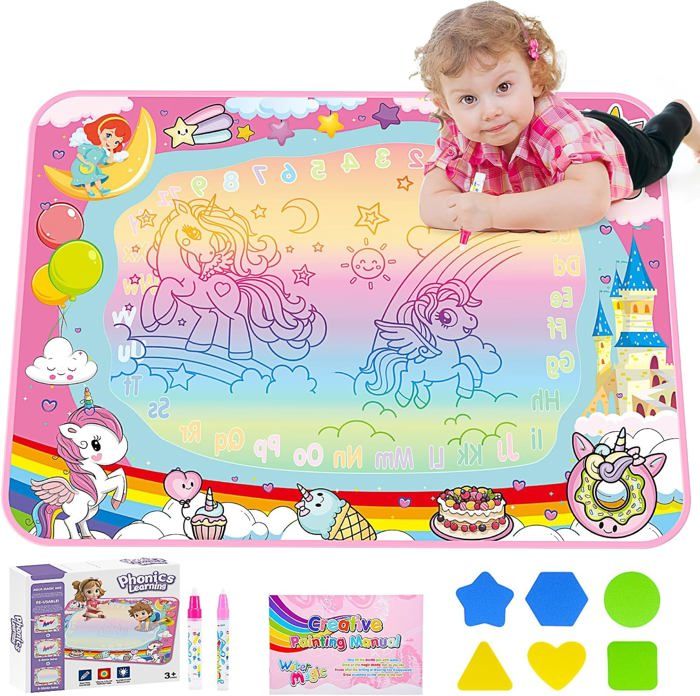 Tapis Dessin à Eau 110x70 Cm – Jouet éducatif Pour Enfants 1-3 Ans, Dinosaures, Avec Accessoires