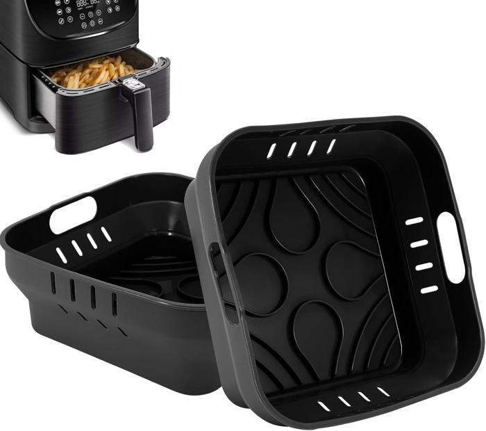 NEWITEE Lot De 2 Doublures En Silicone Pour Friteuse à Air Comprimé Ninja AF141/AF181/COSORI – Lot De 2 Doublures De Panier De Friteuse à Air Platine Sans BPA, Réutilisables Pour Parchemin