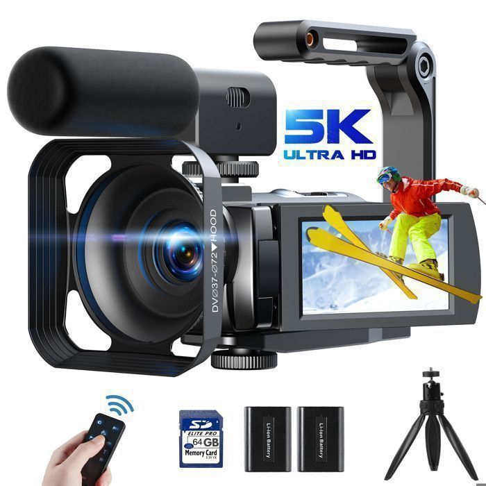 JEEMAK Caméscope 5K Caméra Vidéo 56MP Camescope Numérique Vlogging 3 Écran Tactile Zoom 16X WiFi Vision Nocturne