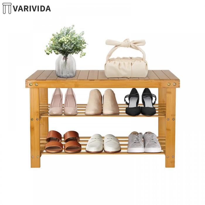 VARIVIDA MEUBLE A CHAUSSURES Banc à Chaussures 2 couches en Bambou 70*27*42cm (couleur bois)
