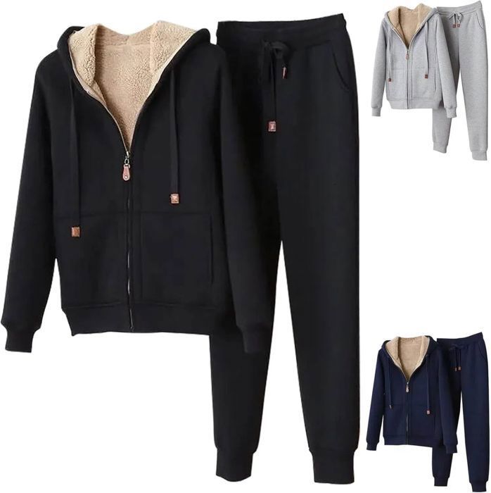 Ensemble Jogging Femme 2 pièces Survêtement Combinaison de Sport Veste dhiver Sweat à Capuche Zippé et Pantalon de Jogging Noir Ensemble Jogging Femme 2 pièces Survêtement Combinaison de Sport Veste dhiver Sweat à Capuche Zippé et Pantalon de Jogging Noir
