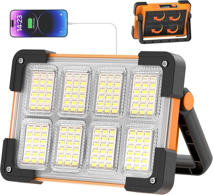Projecteur Led Batterie Projecteur LED Chantier 4 Modes Lampe LED Rechargeable Solaire Portable LED Lampe de Travail Étanche