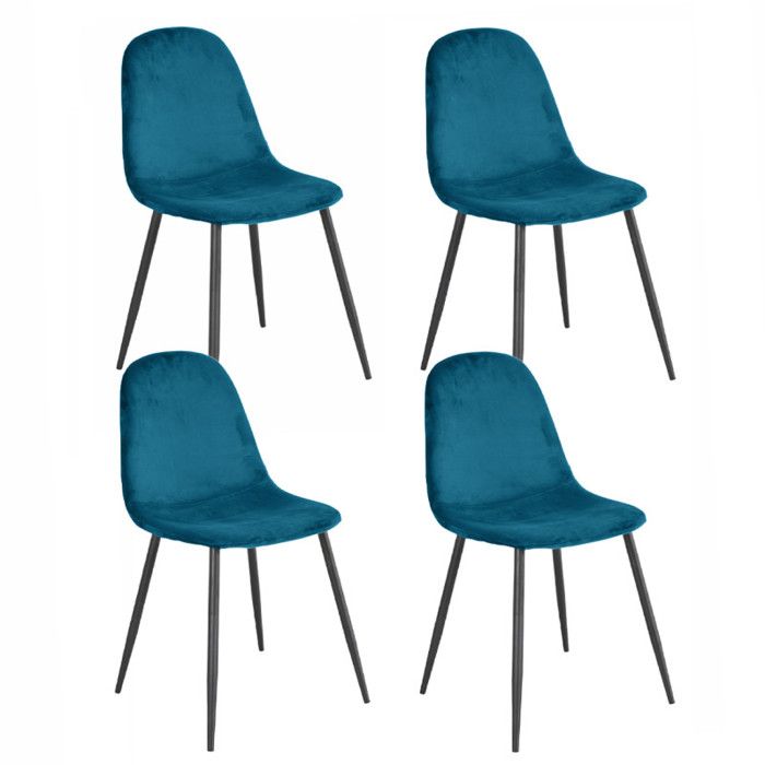 Lot de 4 chaises en velours bleu canard avec pieds métal noir – BIBA 2 Meubletmoi Lot de 4 chaises en velours bleu canard avec pieds métal noir – BIBA 2 Meubletmoi