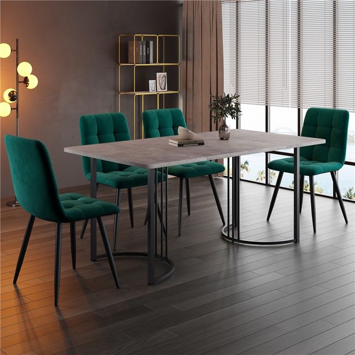 Ensemble De Table De Cuisine Moderne(5 Pièces) Table À Manger Avec 4 Chaises En Velours Vert Fonc Pieds De Table Noir