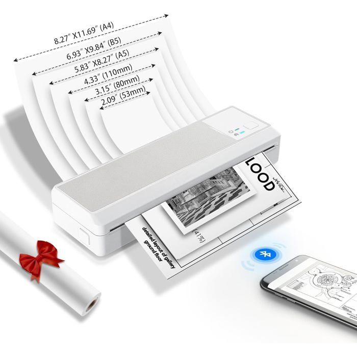 Q302 Imprimante Thermique A4, Imprimante Portable Sans Encre, Connexion