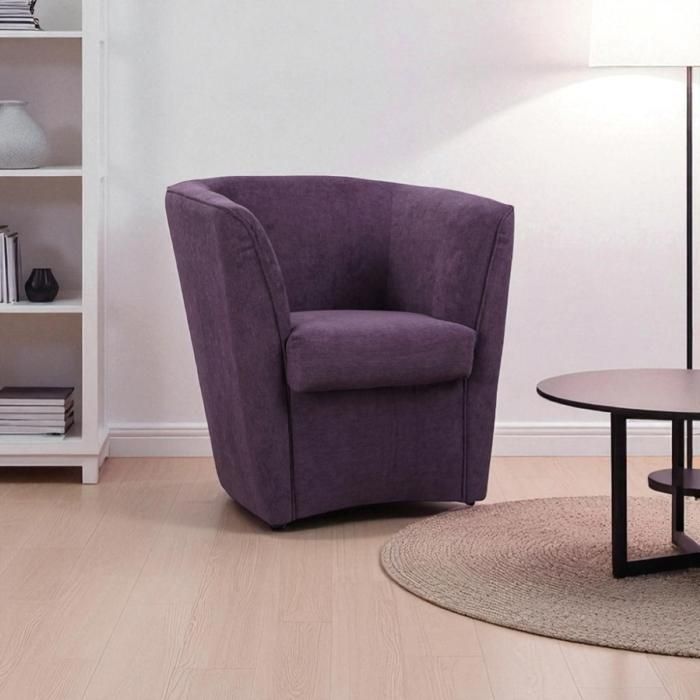 Fauteuil violet moderne en tissu anti-taches avec assise rembourrée Fauteuil violet moderne en tissu anti-taches avec assise rembourrée