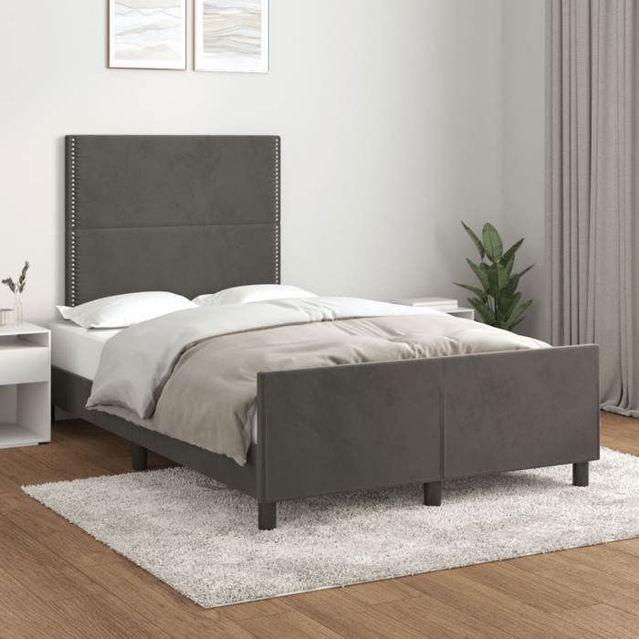 CHIC Lit adulte 2 places - 120x190 cm Structure/Cadre de lit gris foncé 120x190 cm velours #Sara38522