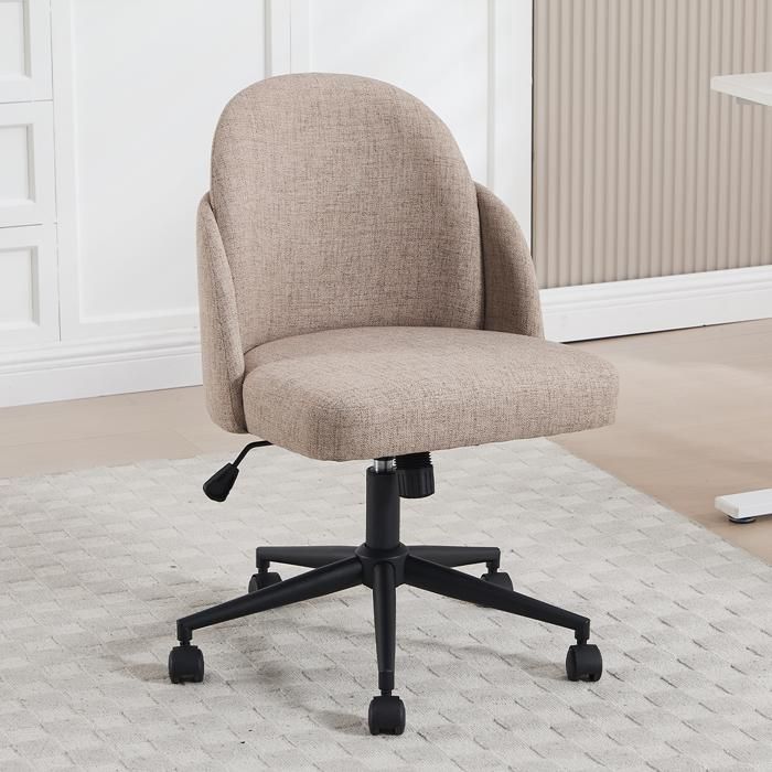 chairus Chaise de Bureau pour Maison Chaise Coiffeuse Pivotante Réglable en Hauteur Fauteuil de Bureau avec roulettes Lin Kaki