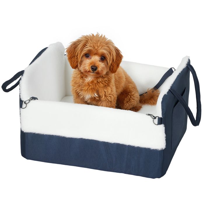 Meilleurs prix pour Siège auto pour chien - PawHut - avec ceinture de sécurité et fixation - jusquà 5kg - coussin amovible et lavable - bleu marine