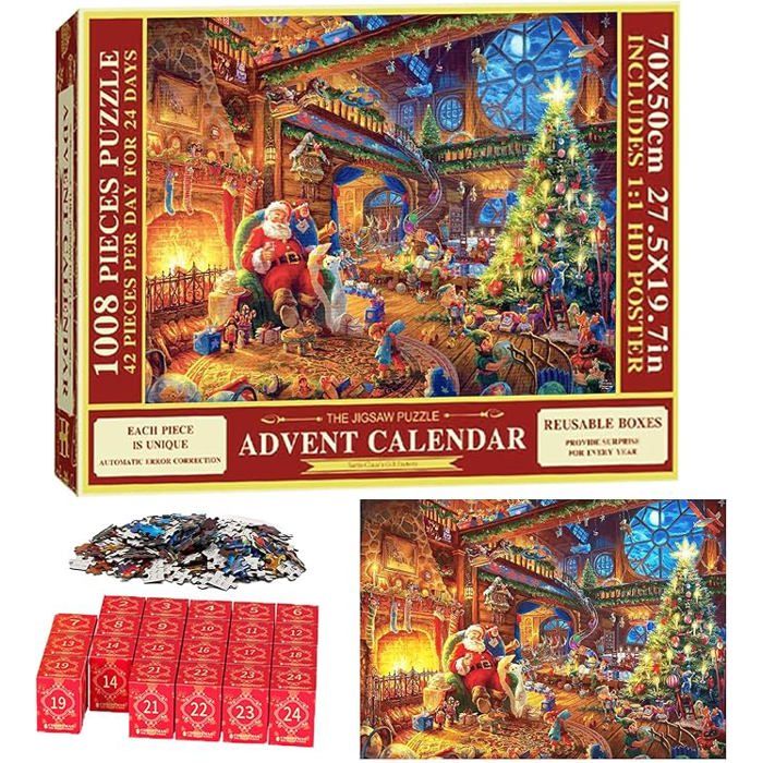 Calendrier De L'Avent Puzzle Nativité 2025 – 1008 Pièces En 24 Jours – 70x50 Cm – Cadeau De Noël