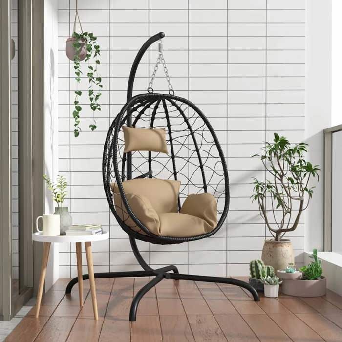 FDIT Chaise suspendue en forme dœuf avec coussin Fauteuil suspendu avec coussin en polyrotin et acier taupe 43054 FDIT Chaise suspendue en forme dœuf avec coussin Fauteuil suspendu avec coussin en polyrotin et acier taupe 43054