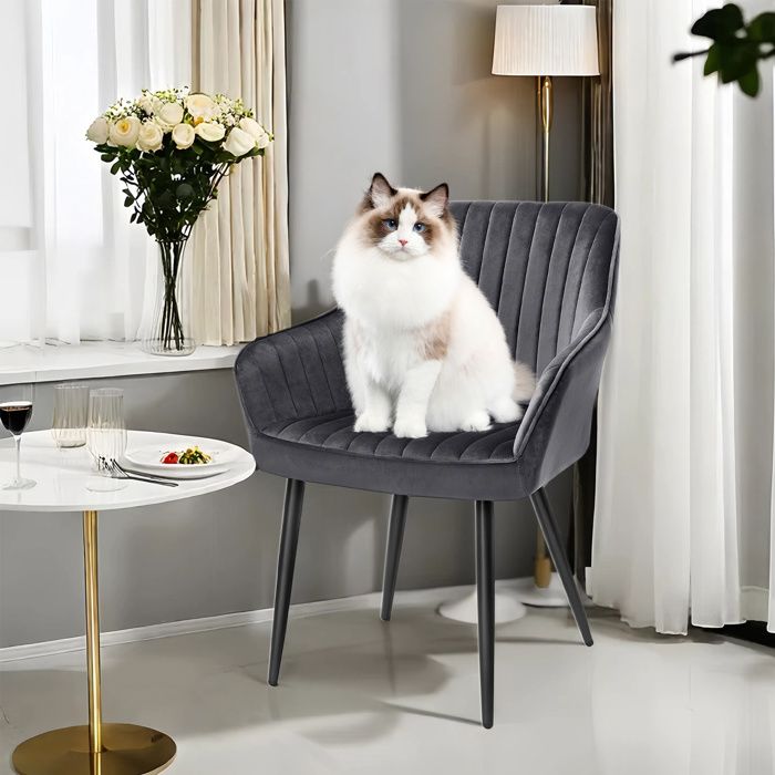 Chaise salle à manger - Velours - Gris et noir - Accoudoirs - Charge max. 120 kg Chaise salle à manger - Velours - Gris et noir - Accoudoirs - Charge max. 120 kg