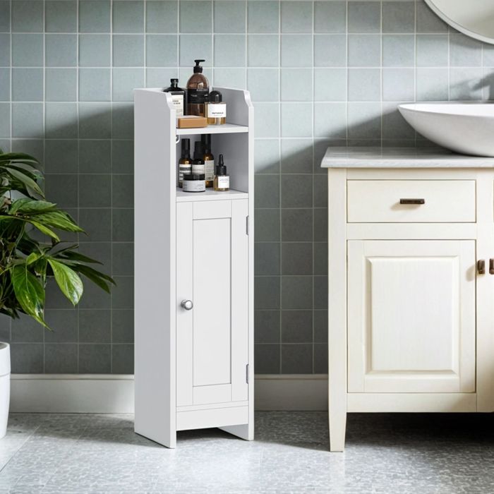 Meuble de salle de bain - Blanc - MDF - Étagères réglables - 20x18x80 cm