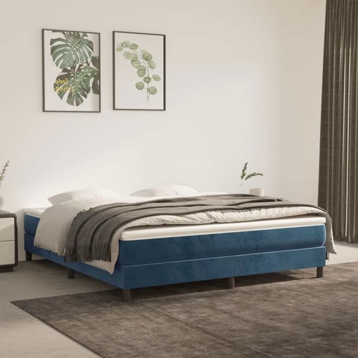 Cadre de lit à ressorts velours - Happiness - 160x200 cm - Bleu foncé - Velours doux - Construction robuste Cadre de lit à ressorts velours - Happiness - 160x200 cm - Bleu foncé - Velours doux - Construction robuste