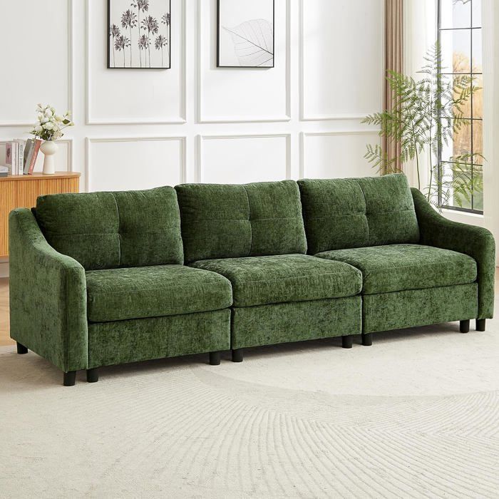 JIEXI Canapé dangle convertible Canapé en velours côtelé canapé-lit 251 cm (vert foncé 3 places)
