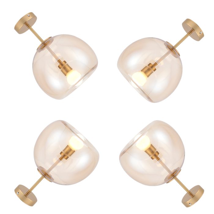 iDEGU 4x Plafonnier Moderne en Verre 25cm Lustre Suspension Industriel Vintage avec Base Design Concave Lampe de Plafond pour Salon