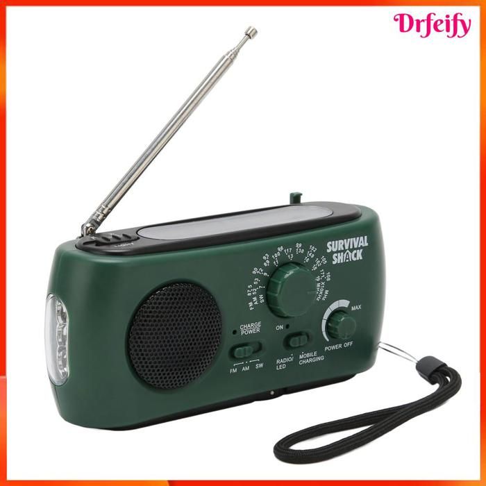 Survie Durgence Radio à Manivelle avec Lampe de Poche Chargeur USB à énergie Solaire et Alerte Météo NOAA