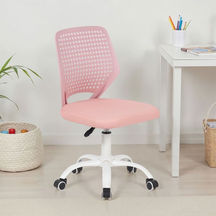 Chaise de Bureau pour Enfant JADE Rose Pivotante Sans Accoudoirs Assise Rembourrée et Réglable en Hauteur Chaise de Bureau pour Enfant JADE Rose Pivotante Sans Accoudoirs Assise Rembourrée et Réglable en Hauteur