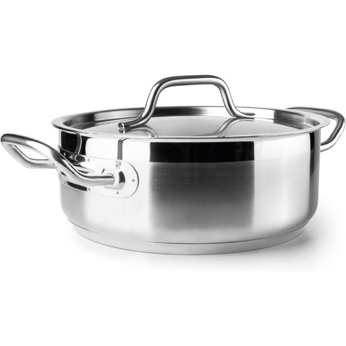 Casserole inox 18/10 - ESTAMPILLE - 26 cm - Argenté - Compatible induction - Fond scellé par impact
