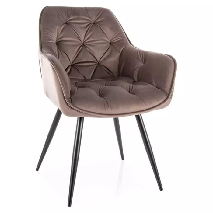 Chaise - Meubles&Design - Chaise velours cappuccino et pieds métal noir style épuré moderne LUNOI Chaise - Meubles&Design - Chaise velours cappuccino et pieds métal noir style épuré moderne LUNOI