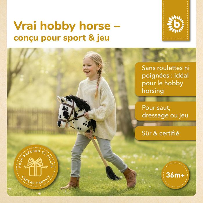 Meilleurs prix pour Bieco Hobby Horse cheval bâton pie taille S avec bride  bâton et queue amovibles pour saut dressage et jeu