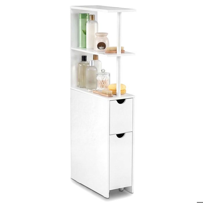 COSTWAY Colonne de Salle de Bain avec Étagères Ouvertes Tiroir Amovible pour Salle de Bain Salon Cuisine 45x20x114 cm Blanc