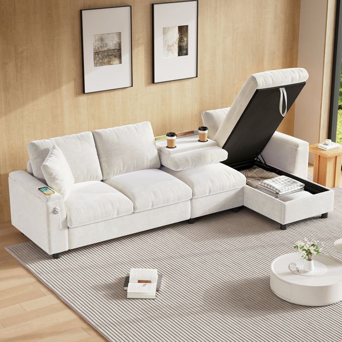 Canapé dangle moderne 4 places en Chenille.L 280 x P 137 x H 84 cm.accoudoirs avec rangements