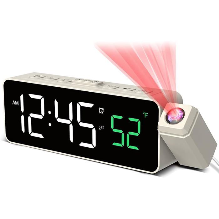 Réveil numérique avec projecteur 180° 4 niveaux de luminosité - Beige STATION METEO