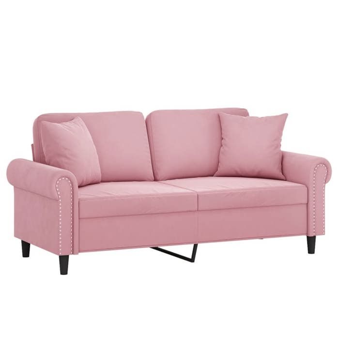 （Rose）Siège de Salon - Canapé 2 places avec oreillers décoratifs rose 140 cm velours - Sofa-canapé hfs85147